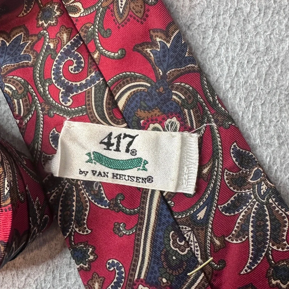 Van Heusen Tie Mens OS Red‎ Paisley 417 Floral Pattern Classic Business Formal